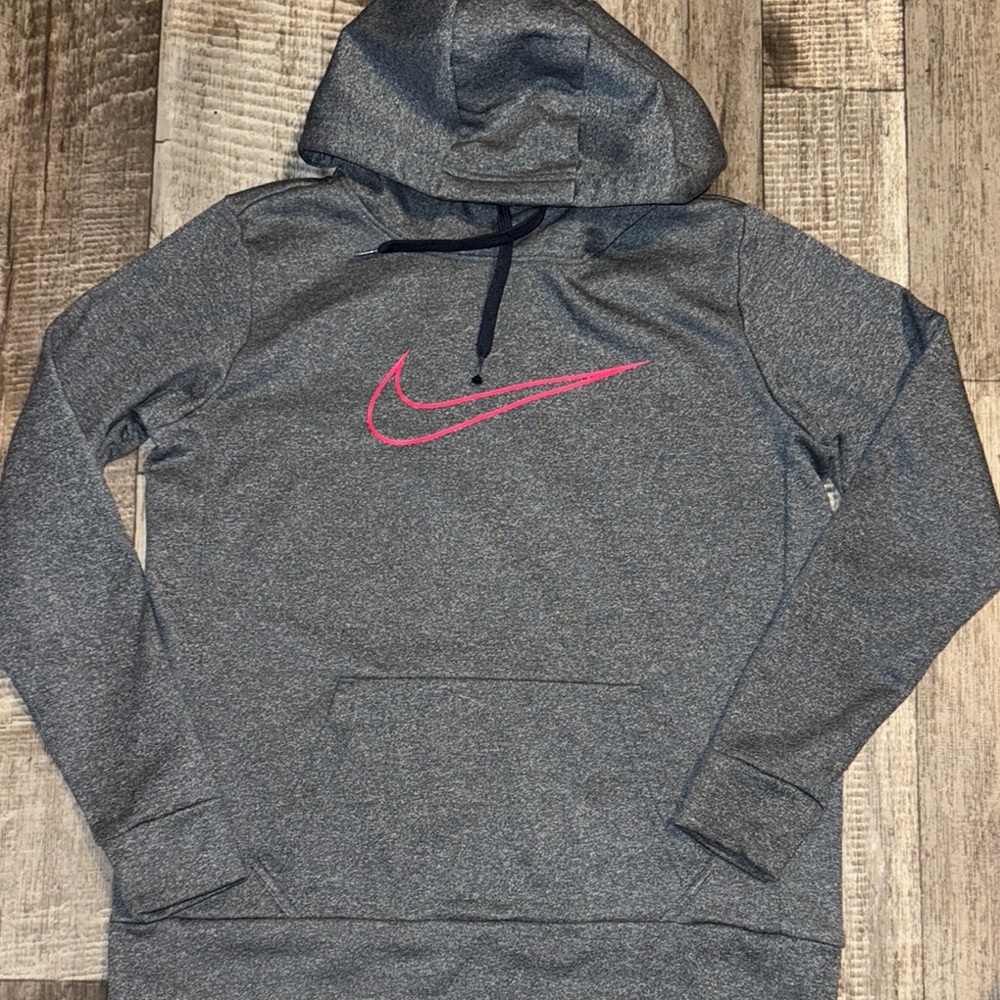 Nike Charcoal Hoodie with Vibrant Pink Swoosh-size M